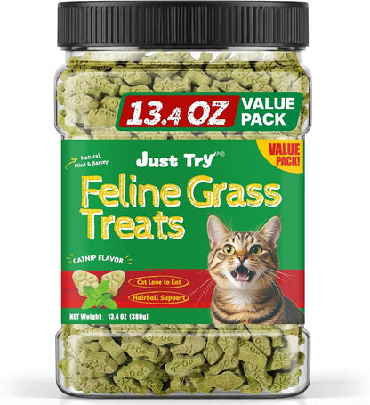 Just Try Cat Treats for Indoor Cats Hairball Control Natural Salmon Healthy Cat Grass Treats Kitten Snacks Training Biscuits Catnip for Cats Dental Care 13.4 OZ1