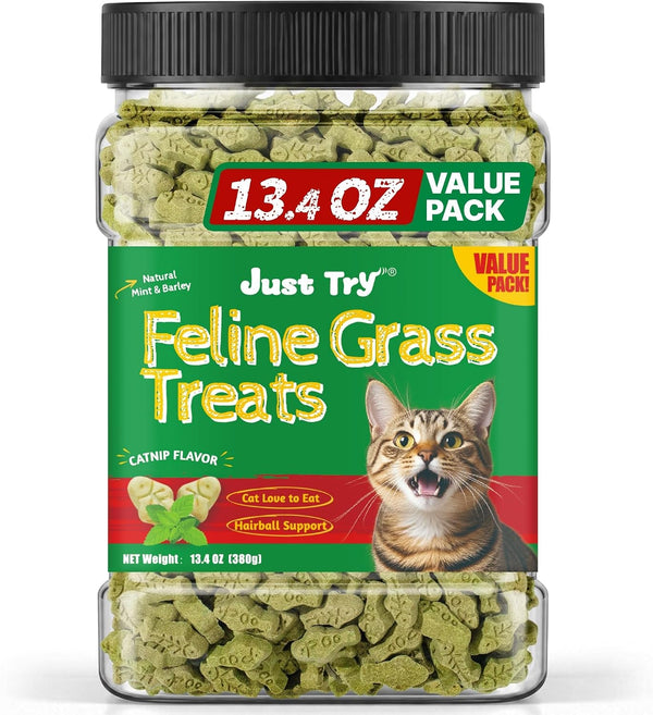 Just Try Cat Treats for Indoor Cats Hairball Control Natural Salmon Healthy Cat Grass Treats Kitten Snacks Training Biscuits Catnip for Cats Dental Care 13.4 OZ1