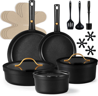 20Pcs Pots and Pans Set Non Stick, Detachable Handle Cookware Sets | Ultra Nonstick, Space Saving, Dishwasher & Oven Safe, Non-Toxic Kitchen/Apartment/Camping/Rv/ Traveling, Black1
