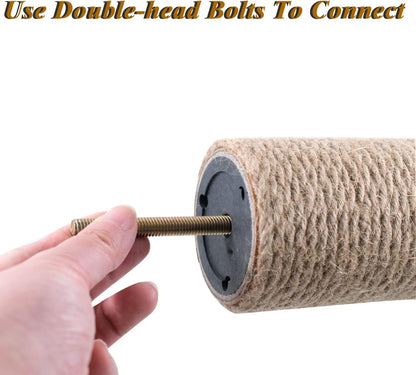 2 Pack Cat Scratching Posts Jute Rope Replacement Scratcher Refill Post for Cats Cube Tower Kittens Scratch Pole Perch Interactive Toys Carpeted Furniture Accessories Deterrent Tree 4.92'' (M8 Screws)5