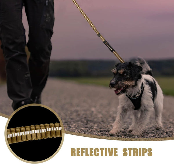 Raipult Tactical Dog Leash Heavy Duty, 4-6FT Shock Absorbing Bungee Leash with Quick Release Clip& 2 Handles, No Pull Waking Lead with Car Seatbelt for Medium Large Dogs That Pull,Khaki6