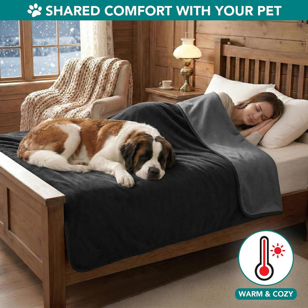 Petami Waterproof Dog Blanket for Couch, Pee Proof Reversible Cat Blanket for Sofa Bed Furniture Protector, Soft Fleece Washable Pet Throw for Dogs Cats Puppies Kittens, 40X60 Black Gray5
