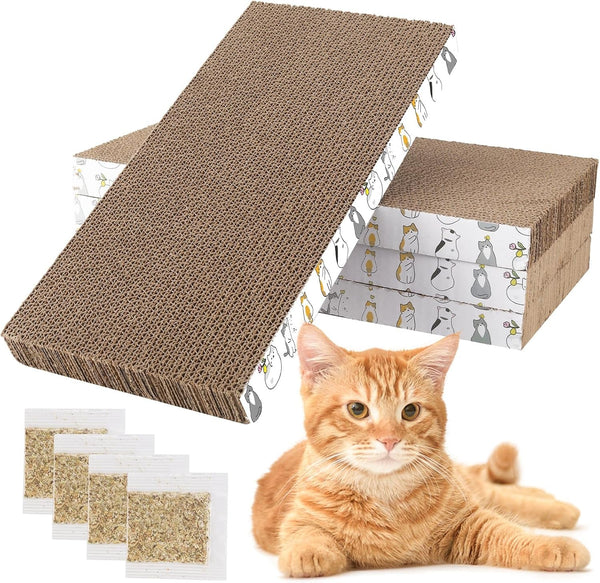 Patiencet Cat Scratch Pad with Box, 4 Pack Cardboard Cat Scratcher Lounge Bed for Indoor Cats, Reversible Corrugated Scratching Board Refill with Catnip12
