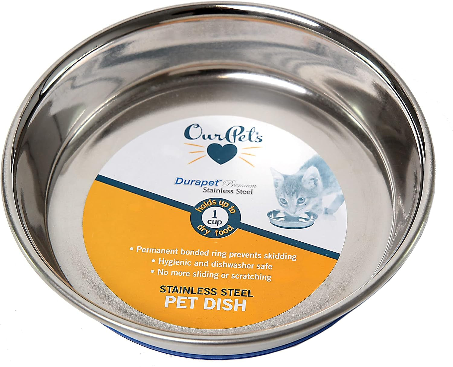our-pets-durapet-stainless-steel-non-slip-cat-food-bowl-or-water-bowl-holds-up-to-1-cup-of-wet-or-dry-food-easy-to-clean-holds-wet-or-dry-meals-easy-to-rinse-clean-grippy-base-keeps-it-in-place-during-mealtime-durable-everyday-feeding-dish
