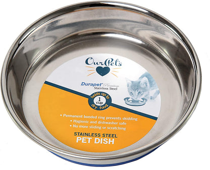 Our Pets Durapet Stainless Steel Non-Slip (Cat Food Bowl or Water Bowl) (Holds up to 1 Cup of Wet or Dry Food) Easy to Clean | Holds Wet or Dry Meals, Easy to Rinse Clean, Grippy Base Keeps It in Place during Mealtime, Durable Everyday Feeding Dish2