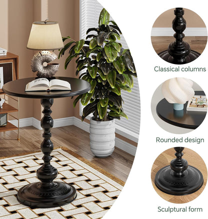 Small Side Table, round Drink Table End Table, Sofa Table TV Tray Table, Pedestal Coffee Table for Living Room, Black5