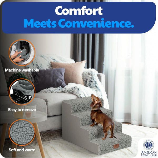 AKC – 4-Step Pet Stairs for Beds & Couch | Built for Small Dogs & Small Breeds | Long-Back & Senior Dogs | Lightweight, Soft, Non-Slip, Washable | No-Tool Assembly | Supports 35 Lbs | 16X24X14.2 in | Foldable Non-Slip Pet Steps with Washable Cover and No-Tool Assembly for Long-Back and Senior Dogs.2