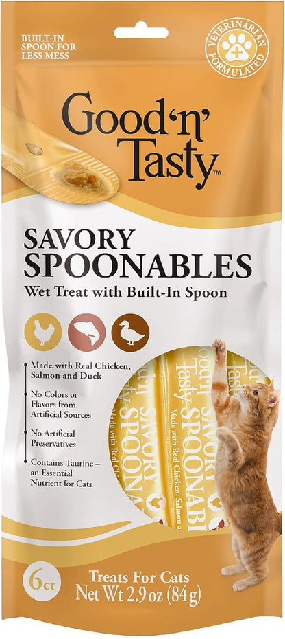 Good ‘N’ Tasty Savory Spoonables with Real Duck, Beef & Rabbit, 6 Count Tube, Triple Flavor Squeezable Lickable Wet Treats for Cats with Built-In Spoon for Less Mess18