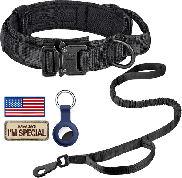 DAGANXI Tactical Dog Collar, Adjustable Military Training Nylon Dog Collar with Control Handle and Heavy Metal Buckle for Medium and Large Dogs, with Patches and Airtags Case (L, Black)34