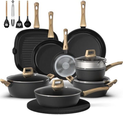 23-Piece Pots and Pans Set Non Stick,Titanium Ceramic Cookware Set Non Toxic,Long-Lasting,Pfas Free,Induction Compatible,Complete Kitchen Set with 3 Frying Pans for All Cooking Needs1