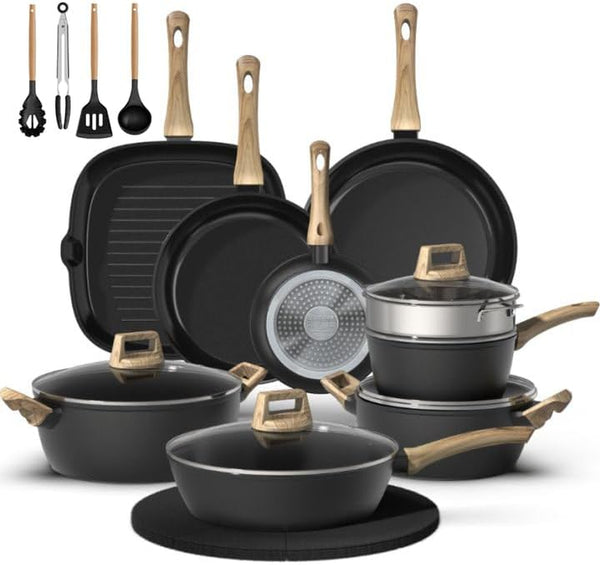 23-Piece Pots and Pans Set Non Stick,Titanium Ceramic Cookware Set Non Toxic,Long-Lasting,Pfas Free,Induction Compatible,Complete Kitchen Set with 3 Frying Pans for All Cooking Needs1