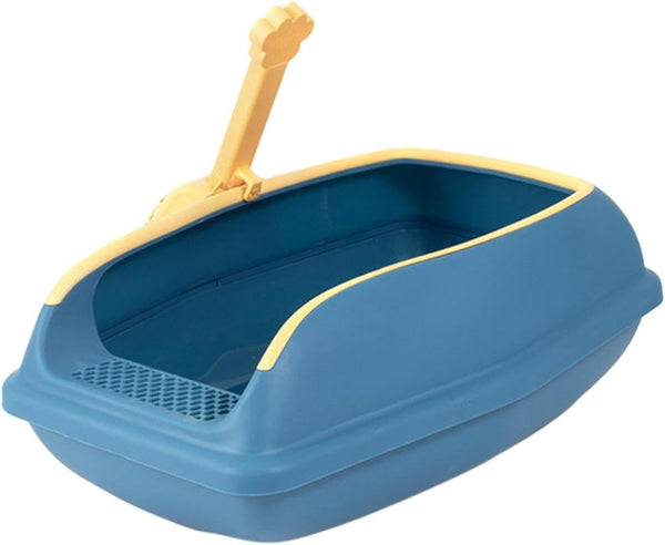 Cat Litter Box Open Top High Sided anti Splashing Litter Tray with Scoop for Indoor Cats Kittens (2 Sizes)- S Blue1