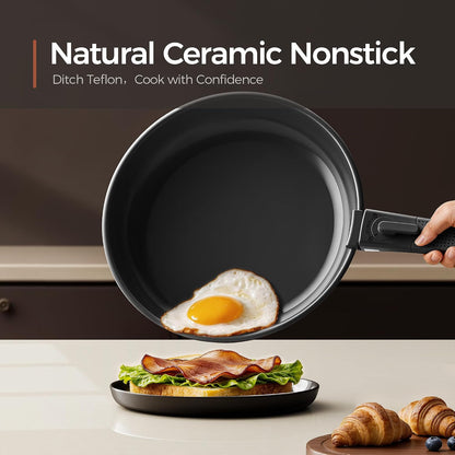 5PCS Pots and Pans Set Non Stick, Diamond-Titanium Ceramic Cookware Set & 3 Layer Stainless Steel with Detachable Handle, Induction Cookware, Non Toxic Oven/Dishwasher Safe, Black2