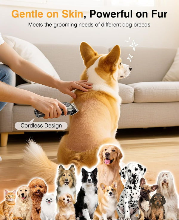 Dog Clippers for Grooming, Dog Grooming Kit for Heavy Thick Hair, Low Noise Cordless Pet Hair Trimmer with Stainless Steel Blade, Professional Rechargeable Hair Trimmer for Dogs and Cats Sliver5