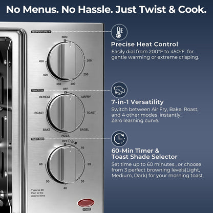 23 QT Air Fryer Toaster Oven, 7-In-1 Convection Oven Countertop | Airfry, Toast, Pizza, Bagel, Bake, Roast, Fits 12" Pizza, Stainless Steel, Easy to Clean5