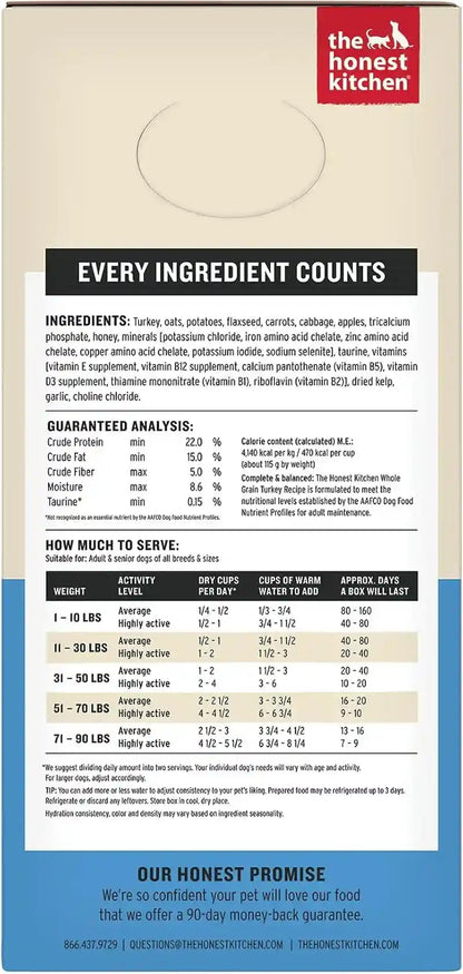 The Honest Kitchen Wholemade Whole Grain Turkey Recipe, Human Grade Dehydrated Dog Food, Just Add Water, Supports Digestion, Skin & Coat, Topper for Dry or Wet Dog Food, 10 Lb Box Makes 40 Lbs2