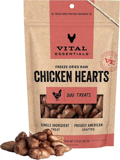 Vital Essentials Freeze Dried Raw Chicken Hearts Dog Treats, 3.75 Oz Bag | Single Ingredient, Premium Quality Protein, Grain Free, USA Made with U.S. & Globally Sourced Ingredients1