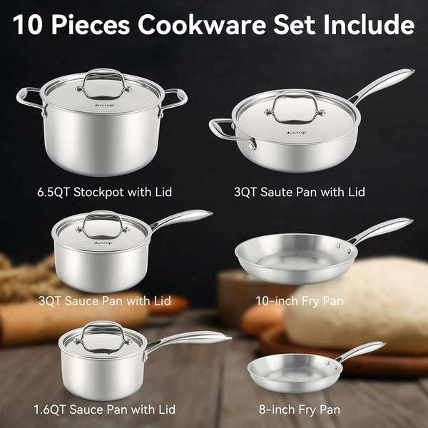 Tri-Ply Stainless Steel Induction Cookware, 10PC Pots and Pans Set | Whole Clad 3-Layer Steel, Family Cookware Set, Even Heating, Dishwasher and Oven Safe7