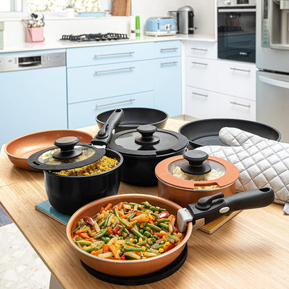 10Pcs Nonstick Cookware Pans with Removable Handles, Space Saving Pots and Pans with Removable Handles, RV Pots and Pans Set for Camping, Oven and Induction Ready8