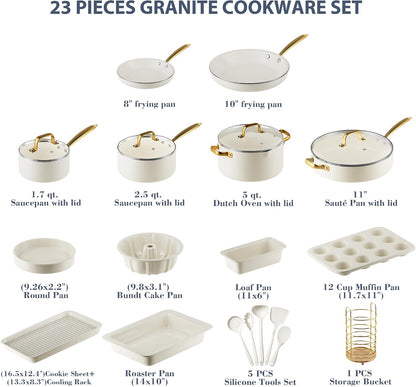 Pots and Pans Set Nonstick Granite Cookware Bakeware Set | Cookware Sets Oven Safe, Frying Pans, Saucepan, Sauté Pan, Silicone Utensils, Cookie Sheet, Baking Pan Set for Cooking Gifts2