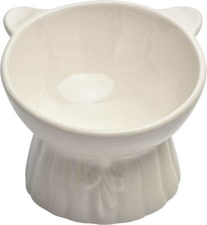 Elevated Cat Food Bowl,8 Oz Ceramic Raised and Tilted Water Bowl,Anti Vomiting and Protect Pets Spines Dishes for Fat Faced Cat, Indoor Cats,Kitten,Small Dog (White)1