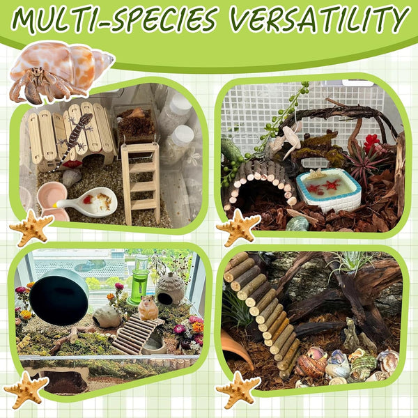 Hermit Crab Kit Hideout Water Pool Tank Decorative Accessories with Palm Tree Decorations Enrichment Toy for Turtles Lizard Frog Gecko Chameleons7