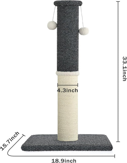 Made4Pets Tall Cat Scratching Post with Sisal & Carpet for Indoor Cats, 33" | Cat Scratcher with Wide Stable Base, Interactive Hanging Toys, Ideal for Adult Cats, Large Breeds and Full-Body Stretching6