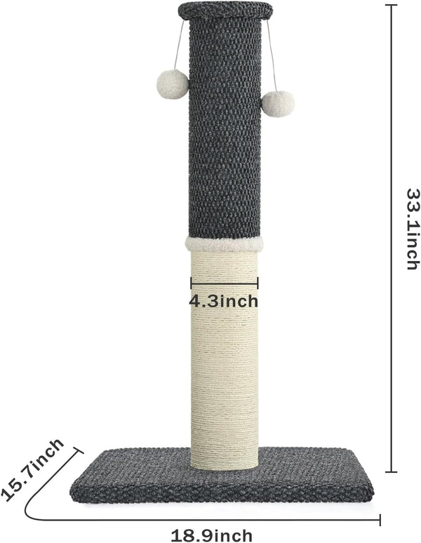Made4Pets Tall Cat Scratching Post with Sisal & Carpet for Indoor Cats, 33" | Cat Scratcher with Wide Stable Base, Interactive Hanging Toys, Ideal for Adult Cats, Large Breeds and Full-Body Stretching6