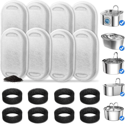 Cat Fountain Filters, 16 Pack Cat Water Fountain Filter for 67Oz/2L Cat Water Fountain Stainless Steel, 3.2L/108Oz Pet Fountain8