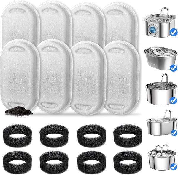 Cat Fountain Filters, 16 Pack Cat Water Fountain Filter for 67Oz/2L Cat Water Fountain Stainless Steel, 3.2L/108Oz Pet Fountain8