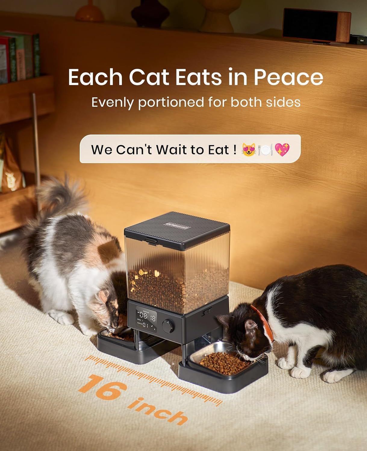 oneisall-automatic-cat-feeder-for-2-cats-pets-timed-cat-food-dispenser-20-cups-5l-prevent-fighting-precise-portion-balanced-dispense-non-slip-stable-voice-recorder-stainless-steel-bowls