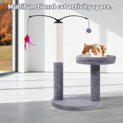AIWIKIDE 24" Scratching Post, Interactive Cat Scratcher | with Perch & Plush Toy, Sturdy Weighted Base, Grey8