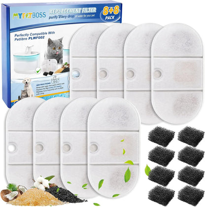 Cat Water Fountain Filter - 8 Pack Replacement Filters and 8 Pack Sponge Filter Compatible with PETLIBRO Capsule 71Oz/2.1L Ultra Quiet Water Fountains PLWF002 Pet Dispenser | 8 Pack Replacement Filters and 8 Pack Sponge Filter Capsule 71Oz/2.1L Ultra Quiet Water Fountains PLWF002 Pet Dispenser1