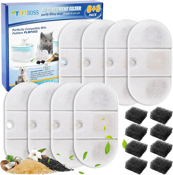 Cat Water Fountain Filter - 8 Pack Replacement Filters and 8 Pack Sponge Filter Compatible with PETLIBRO Capsule 71Oz/2.1L Ultra Quiet Water Fountains PLWF002 Pet Dispenser | 8 Pack Replacement Filters and 8 Pack Sponge Filter Capsule 71Oz/2.1L Ultra Quiet Water Fountains PLWF002 Pet Dispenser1