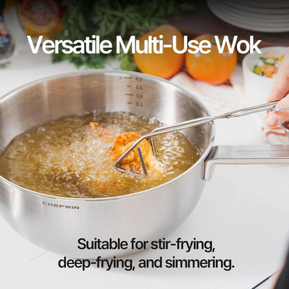 316 Stainless Steel 9.4-Inch Wok Pan with Lid, Stir Fry Pan, 5Ply, Induction Cookware, Dishwasher Safe, Oven Safe8