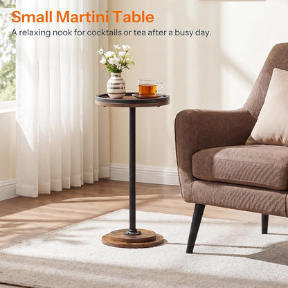 Small round Side Table, Drink Table, Coffee Martini Table with Pedestal Accent for Small Spaces in Living Room, Bedroom, Sofa Couch, Rustic Brown BF168BZ016