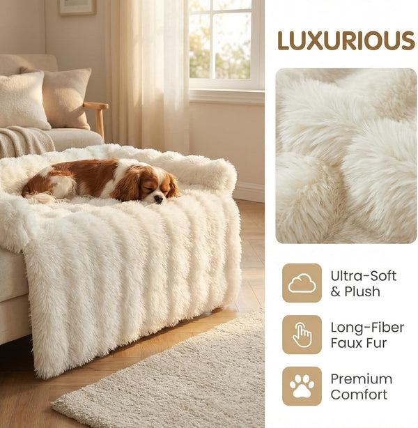 Calming Dog Bed for Couch, 29.5 X 29.5 Inch, Dog Sofa Mat, Machine Washable | 3-Sided Bolster, Faux Rabbit Fur Plush, Non Slip Bottom, Water Resistant Furniture Protector for Small Medium Dogs & Cats2