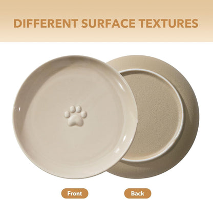 Havniva Elevated Cat Bowls, Cat Food and Water Bowl Set, Ceramic Cat Bowl | Raised Cat Food Bowls, Whisker Friendly, 5.6” Shallow Cat Dishes + 6” Wide Cat Plates, Non-Slip Wood Stand, Two Heights4