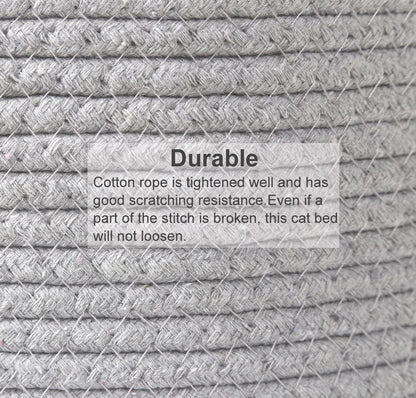 Large Cat Bed Basket round Cotton Rope Woven - Calming Rope Bed Sleep Surface 17.7 Inches(45 Cm),Cozy Scratching Indoor Pet Bed for a Large Cat or 2 Small Cats,Fit up to 20 Lbs Pets,Washable,Grey4
