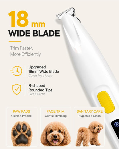 FURBONA Dog Paw Trimmer, 18Mm Quiet Dog Hair Trimmer with LED Light | 18Mm Wide Blade for Paws, Face, Ears and Rump, LED Light, 35Db Quiet Pet Grooming, IPX4 Water-Resistant, USB Rechargeable2