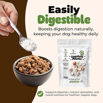 8Oz Chefpaw Eggshell Powder for Dogs – Natural Calcium Supplement for Bone Health - Free Chefpaw Nutrition App Access – 100% Powderized - Safe for Homemade and Raw Dog Food Diets2