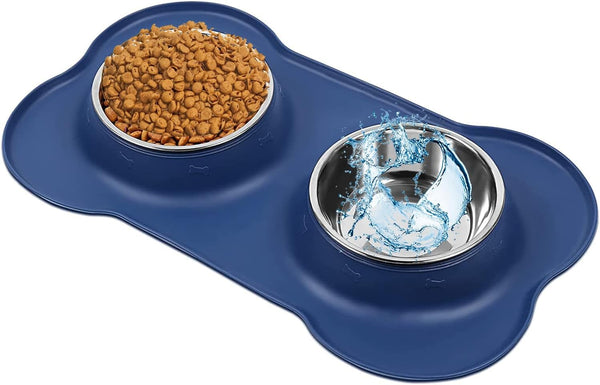Asfrost Dog Food Bowls Stainless Steel Pet Bowls & Dog Water Bowls with No-Spill and Non-Skid, Feeder Bowls with Dog Bowl Mat for Dogs Cats and Pets-Pink, 24 0Z in Total16