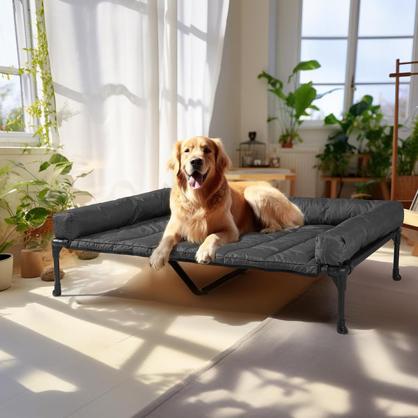 Veehoo Outdoor Elevated Dog Bed with Waterproof Bolster Cushion, Cooling | Raised Dog Bed with Removable & Washable Mat Topper, Breathable Mesh, Dog Couch Cot for Indoor Outdoor, 42", Large, Black19