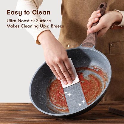 Nonstick Frying Pans, Grey(8+10 Inch) | Swiss Granite Coating, Free of PFOA&PFOS, Compatible with All Stoves Including Induction Cooktops, Easy to Clean3