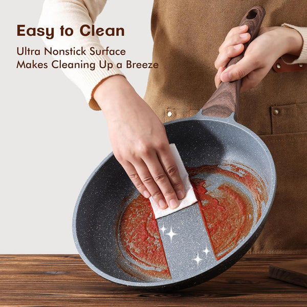 Nonstick Frying Pans, Grey(8+10 Inch) | Swiss Granite Coating, Free of PFOA&PFOS, Compatible with All Stoves Including Induction Cooktops, Easy to Clean3