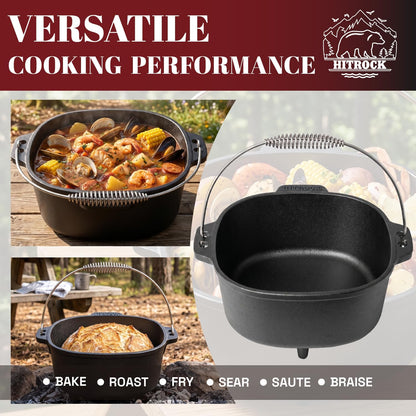 Cast Iron Camp Dutch Oven with Legs 9QT, Pre-Seasoned Camping Dutch Oven with Lid, Outdoor Pot with Lid Lifter, Storage Bag & Handle for Camping, Baking, Grilling, Rounded-Square Shape5