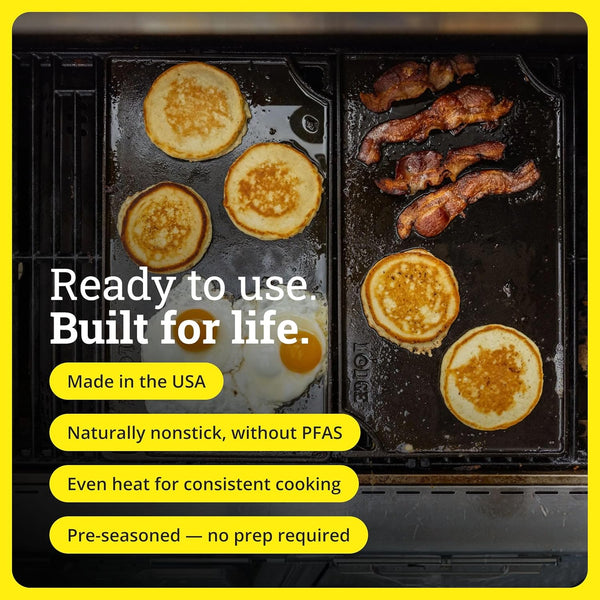 Reversible Cast Iron Grill/Griddle Pan, 16.75 X 9.5 Inches | Dual-Sided Double Burner Griddle for BBQ, Eggs, Pancakes & Burgers, Pfas-Free, Flat Top Cookware, Made in USA4