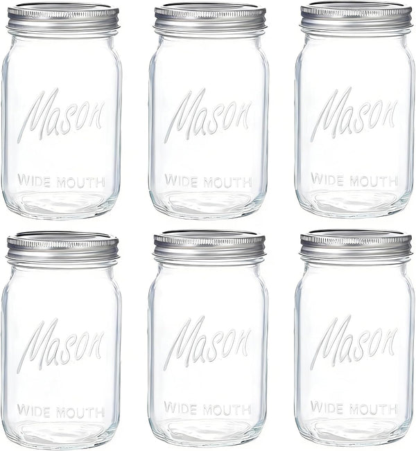 Wide Mouth Mason Jars, 6 Pack Mason Jars 32 Oz for Pickling, Canning, Fermenting and Food Storage, Microwave & Dishwasher Safe1