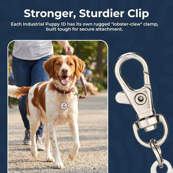 Industrial Puppy Service Dog Tag, 2 Pack: Metal Pet ID Tags for Service Animals, Emotional Support Dogs and Therapy Dogs, 1.25 Inch Diameter, Double Sided, Navy Lettering and Red Enamel Trim5