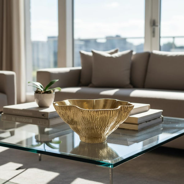 10" Large Decorative Bowl Decor, Modern Home Decoration Scallop Bowl,Fashion Key Bowl for Entrance Table, Decorative Fruit Bowl for Kitchen Counter, Ruffle Decor, Golden8
